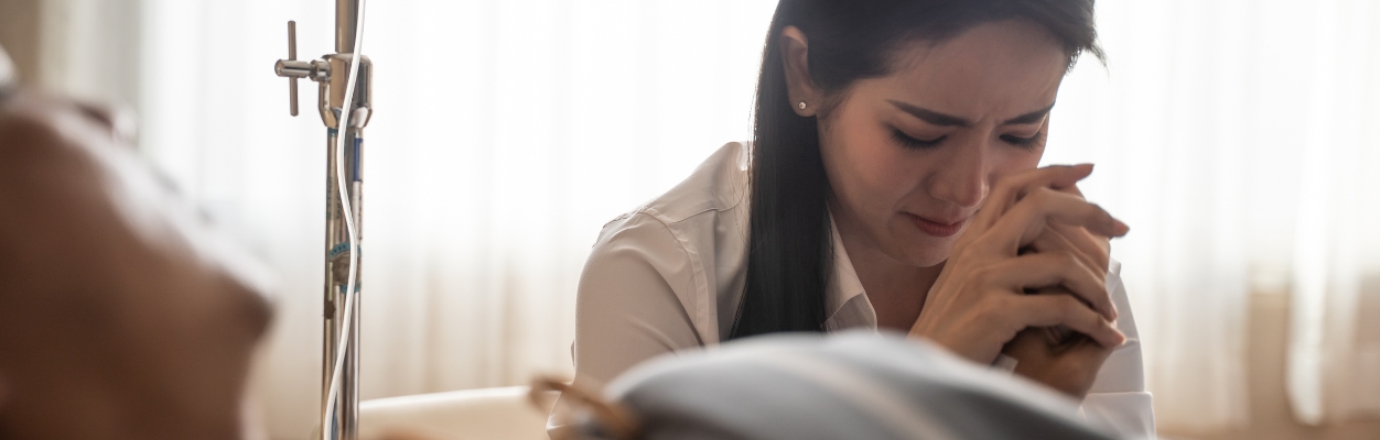 Woman concerned by injured man